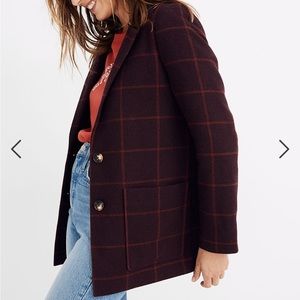 Madewell Dorset Blazer in Windowpane maroon plaid